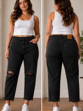 Levi’s Wedgie Skinny Black Distressed Jeans Women’s Size 16W Raw Hem Stretch
